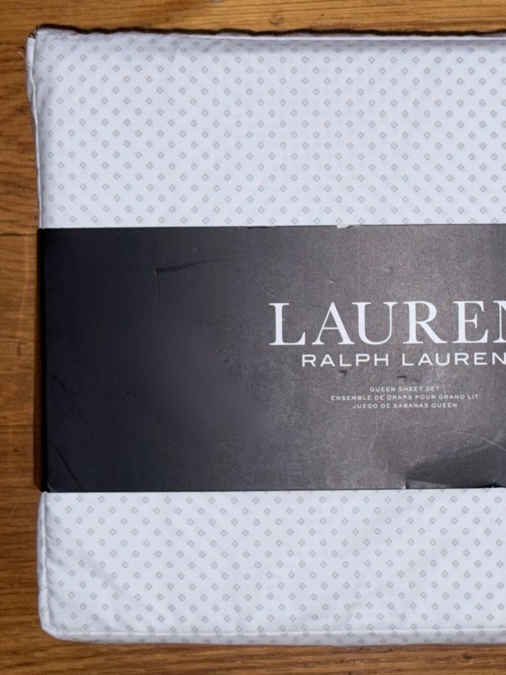 Ralph Lauren Queen Size Crisp Cotton Sheet Set Geometric Grey Dots on White